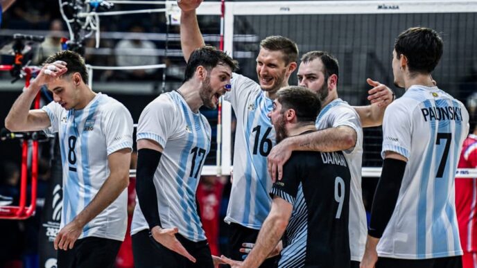 Comemoração da Argentina no Mundial de Vôlei 2025 (Foto: Sherwin Vardeleon/AFP)